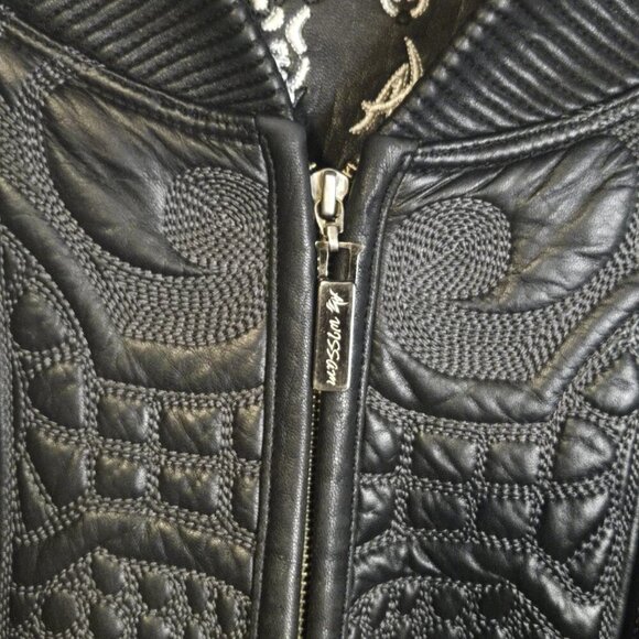 Al Wissam Men’s Embossed Genuine Leather Bomber Jacket Big & Tall, Tribal Design - Picture 3 of 15